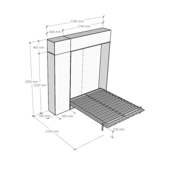 Mod.Kentaro Double - Kentaro White Ash double bed with column - hung wall unit - wall unit above column