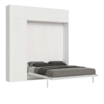 Mod.Kentaro Double - Kentaro White Ash double bed with column - hung wall unit - wall unit above column