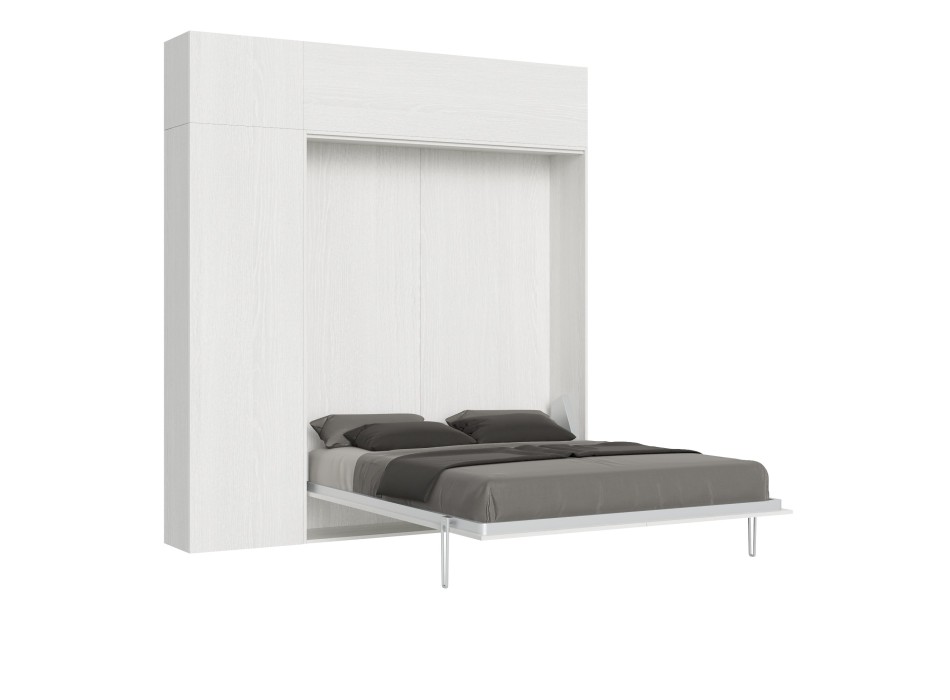 Mod.Kentaro Double - Kentaro White Ash double bed with column - hung wall unit - wall unit above column