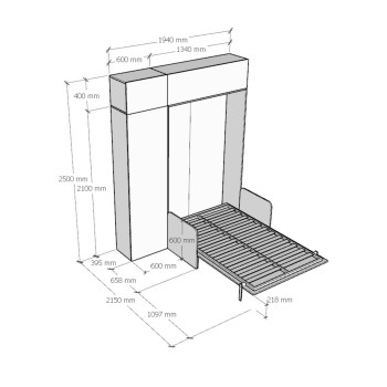 Mod.Kentaro Sofà 1/2 - Bed 120 Kentaro Sofa White Ash with column - wall unit with transom - wall unit above column