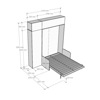 Mod.Kentaro French Sofa - Bed 140 Kentaro Sofa White Ash with column - wall unit with transom - wall unit above column