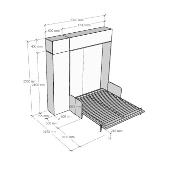 Mod.Kentaro Sofà Double - Double bed Sofà Kentaro White Ash with column - wall unit with transom - wall unit above column