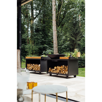 OFYR ISLAND 100 PRO - BARBECUE BRAZIER WITH WOOD HOLDER, WHEELS AND STORAGE