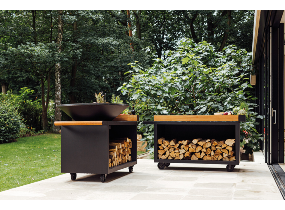 OFYR ISLAND 100 PRO - BARBECUE BRAZIER WITH WOOD HOLDER, WHEELS AND STORAGE