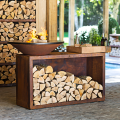 OFYR ISLAND - BARBECUE BRAZIER WITH WOOD HOLDER AND TEAK WOOD SUPPORT TOP