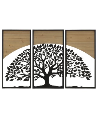 ARC IRON AND WOOD WALL PANEL SET 3PCS