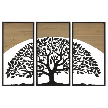 ARC IRON AND WOOD WALL PANEL SET 3PCS