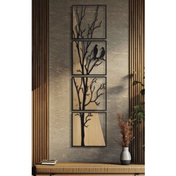 BIRD WALL PANEL IRON AND WOOD SET 4PCS