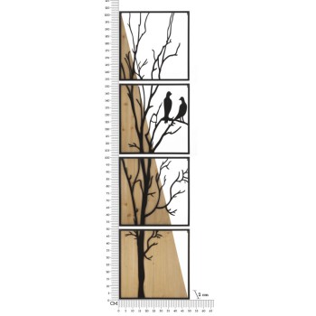 BIRD WALL PANEL IRON AND WOOD SET 4PCS