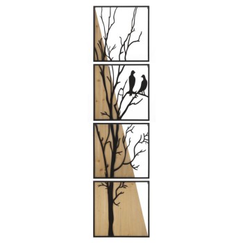 BIRD WALL PANEL IRON AND WOOD SET 4PCS