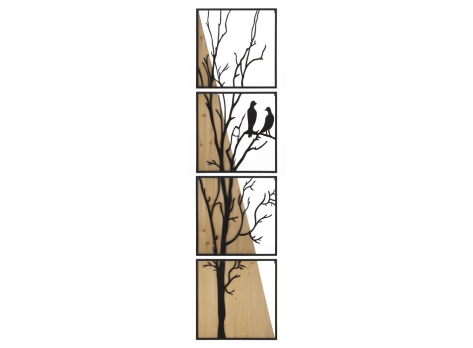 BIRD WALL PANEL IRON AND WOOD SET 4PCS