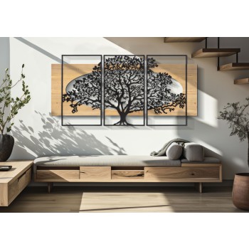 TREE IRON AND WOOD WALL PANEL SET 3PCS