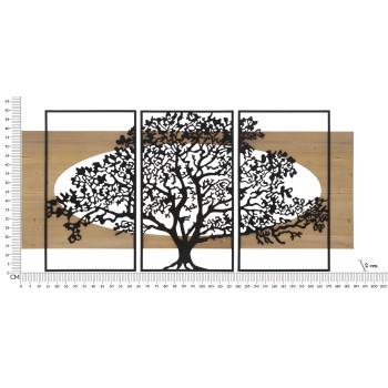 TREE IRON AND WOOD WALL PANEL SET 3PCS