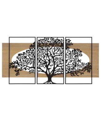 TREE IRON AND WOOD WALL PANEL SET 3PCS