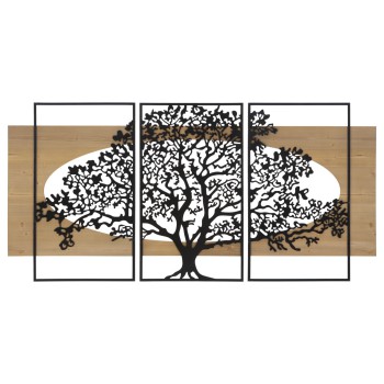 TREE IRON AND WOOD WALL PANEL SET 3PCS