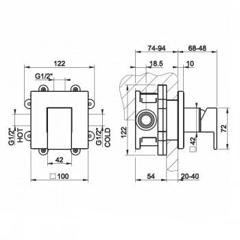 External parts for wall built-in single lever mixer 20119 GESSI