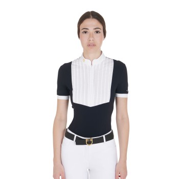 WOMEN'S SLIM FIT PLEATED COTTON POLO SHIRT