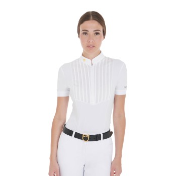 WOMEN'S SLIM FIT PLEATED COTTON POLO SHIRT