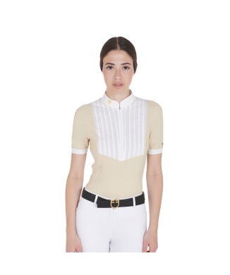 WOMEN'S SLIM FIT PLEATED COTTON POLO SHIRT