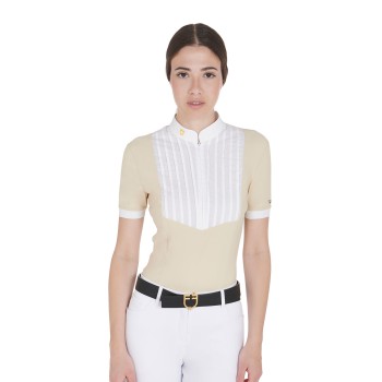 WOMEN'S SLIM FIT PLEATED COTTON POLO SHIRT