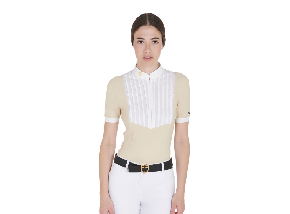 WOMEN'S SLIM FIT PLEATED COTTON POLO SHIRT