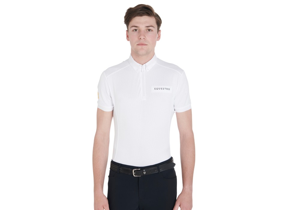 SLIM FIT MEN'S COMPETITION POLO SHIRT IN PERFORATED FABRIC