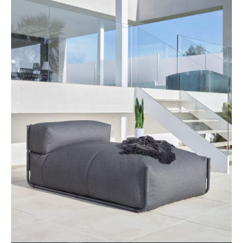 Modular outdoor longue sofa pouf Square dark gray and black aluminum 165x101 cm