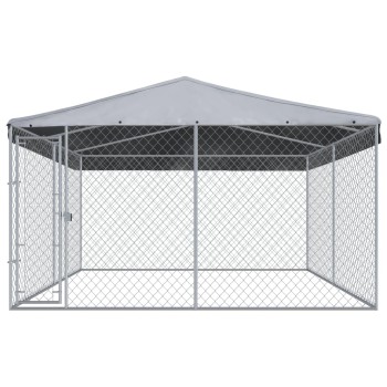 Outdoor dog enclosure with roof