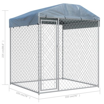 Outdoor dog enclosure with roof