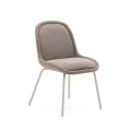 Aimin chair in light brown chenille and matt beige painted steel legs FSC Mix Credit