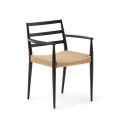 Analy chair with armrests in solid oak wood with black finish and rope seat