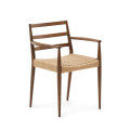 Analy chair with armrests in solid oak wood with walnut finish and rope seat