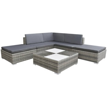 Garden Sofa Set 6 pcs with Polyrattan Cushions