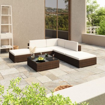 Garden Sofa Set 6 pcs with Polyrattan Cushions