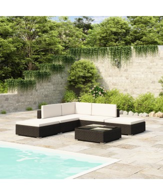 Garden Sofa Set 6 pcs with Polyrattan Cushions