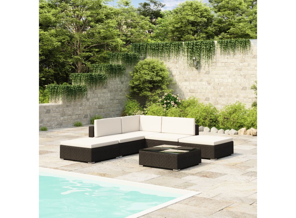 Garden Sofa Set 6 pcs with Polyrattan Cushions