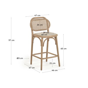 Sgabello Doriane legno massiccio di quercia finitura naturale appoggio imbottito 65 cm