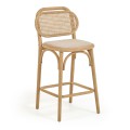 Doriane stool solid oak natural finish padded support 65 cm