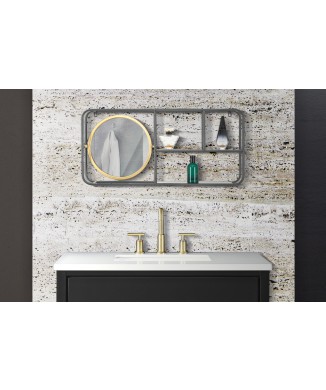 CIRCLE MIRROR WITH INDUSTRY SHELVES