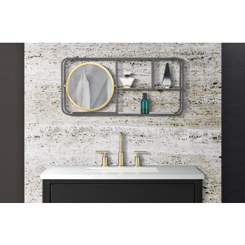 CIRCLE MIRROR WITH INDUSTRY SHELVES