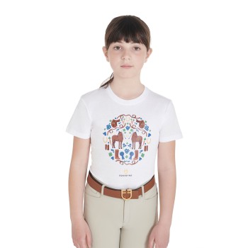 SLIM FIT GIRL'S T-SHIRT WITH STABLE THEMED PRINT