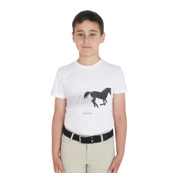 SLIM FIT CHILD T-SHIRT WITH RACING HORSE PRINT