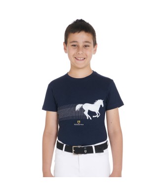 SLIM FIT CHILD T-SHIRT WITH RACING HORSE PRINT