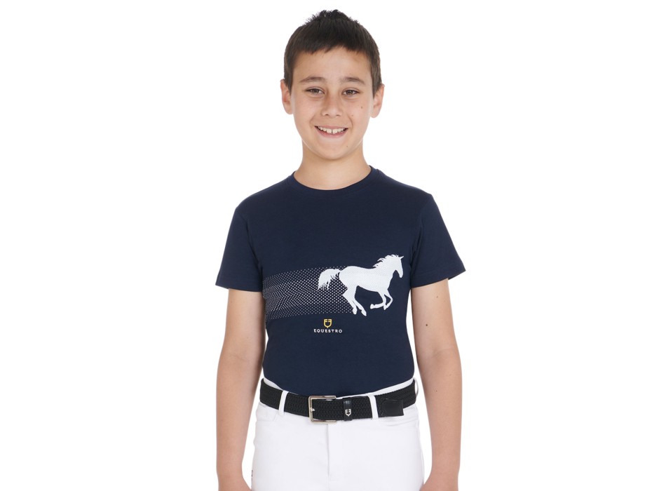 SLIM FIT CHILD T-SHIRT WITH RACING HORSE PRINT