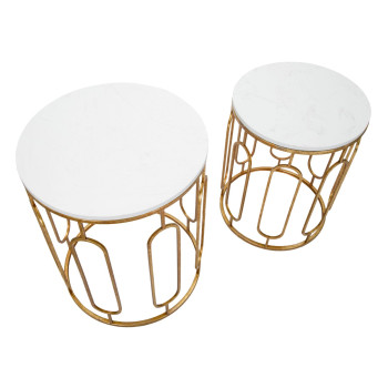 TORY MARBLE TABLES, PAIR