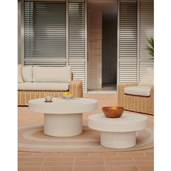 Aiguablava round coffee table in white concrete Ø 66 cm