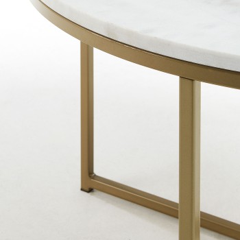 Tavolino Sheffield in marmo bianco e gambe in acciaio finitura oro Ø 80 cm