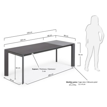 Axis extendable table in Vulcano porcelain 220cm