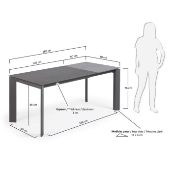 Axis extendable table in white glass and white glass legs