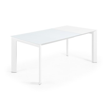 Axis extendable table in white glass and white glass legs